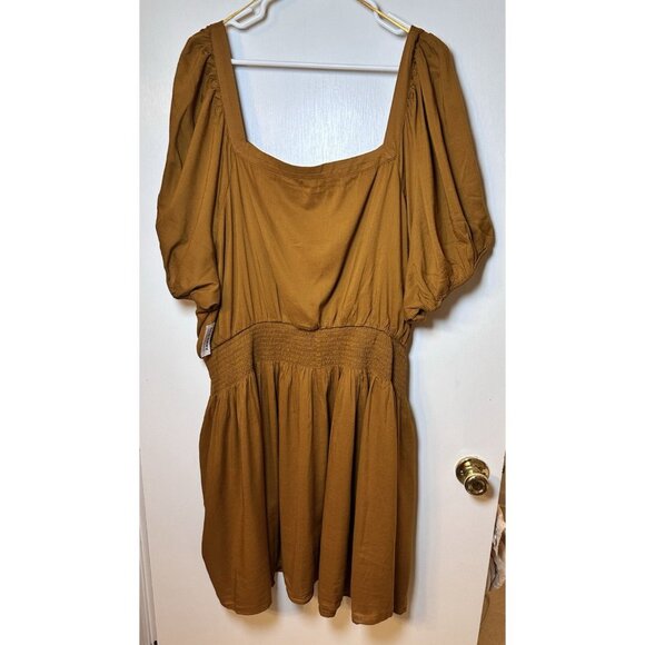 NWT Old Navy Womens Smocked Waist Dress Plus Size 4X Mustard/Chaparral Lined - Picture 3 of 10